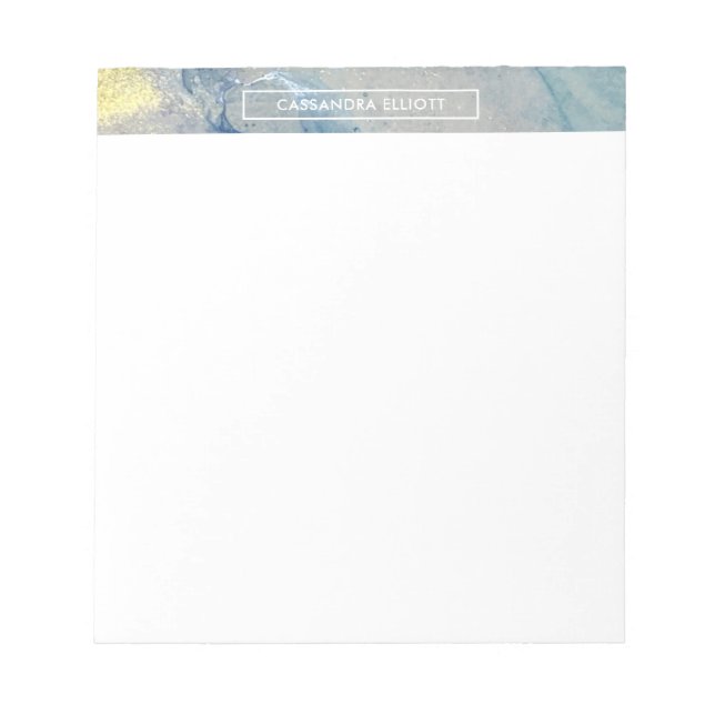 Marbled Blue, Gold Alcohol Ink Liquid Abstract Art Notepad (Front)