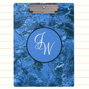 Marbled Blue Stylish with Entwined Initials Clipboard
