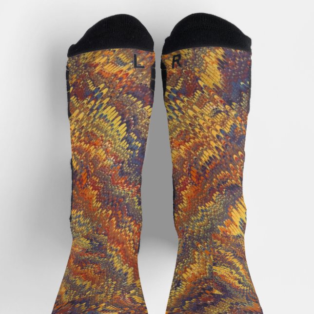Marbled Book Endpaper Yellow Orange Blue Violet Socks (Top)