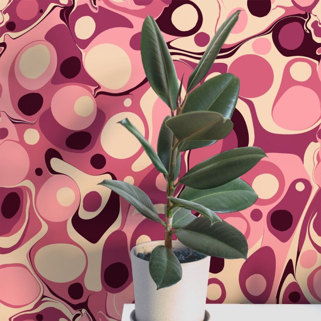 Marbled Burgundy Liquid Ink Art Wallpaper (Modern liquid ink marbled burgundy peel and stick art wallpaper)
