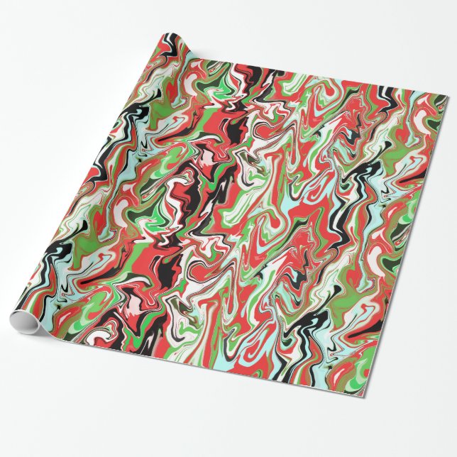 Marbled Christmas gift wrap red green white swirls (Unrolled)