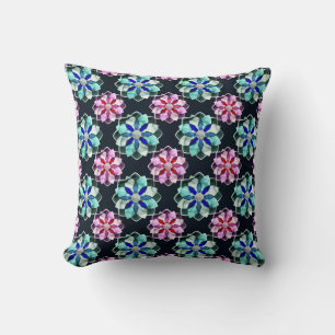 Marbled Colourful Dark Cristal Flower Pattern Art  Throw Pillow