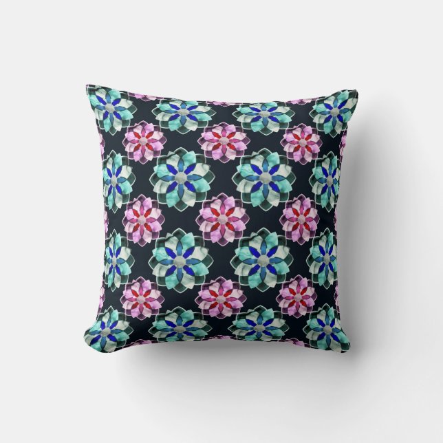Marbled Colourful Dark Cristal Flower Pattern Art  Throw Pillow (Front)