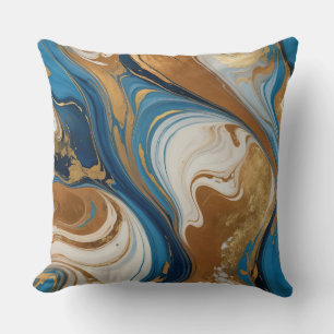 Marbled Copper Blue and beige Throw Pillow