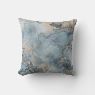 Marbled Dusty Blue Grey Tan Contemporary 16" Throw Pillow