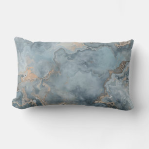Marbled Dusty Blue Grey Tan Contemporary Lumbar Pillow