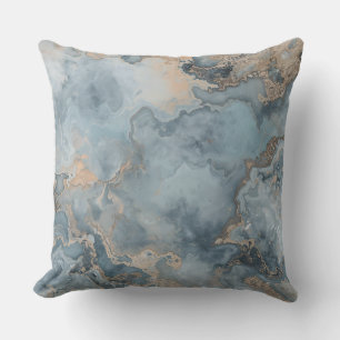 Marbled Dusty Blue Grey Tan Contemporary Throw Pillow