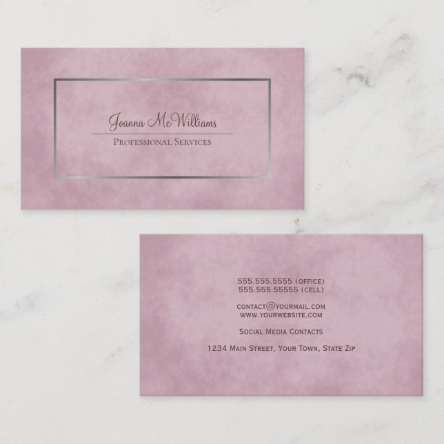 Marbled Dusty Rose & Silver Elegant Professional Business Card (Front/Back)