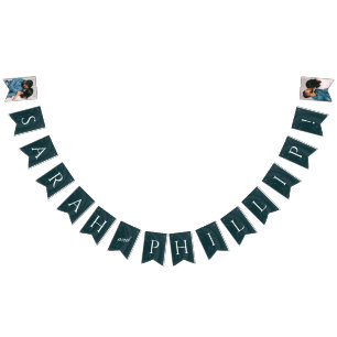 Marbled Engagement Party Bunting Banner - Teal