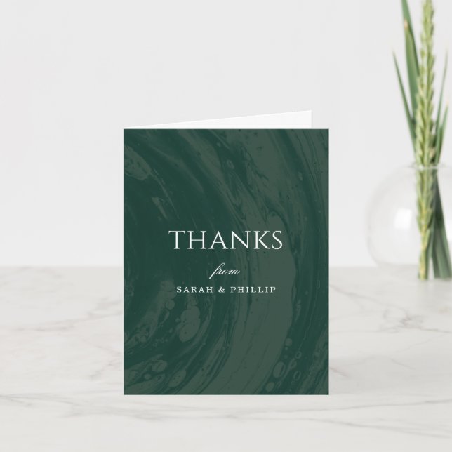 Marbled Engagement Party Thank You Card - Green (Front)