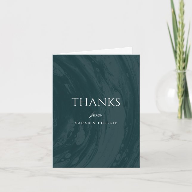 Marbled Engagement Party Thank You Card - Teal (Front)