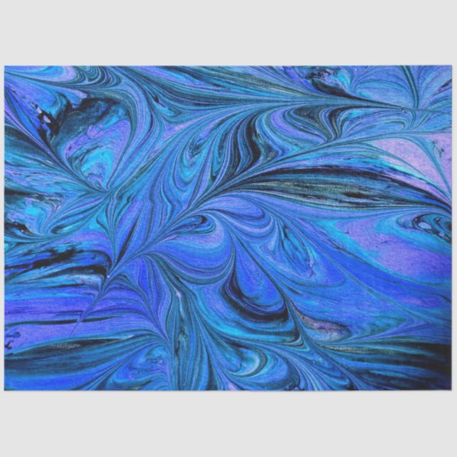 Marbled Fractal Abstract Blue Decoupage Tissue Paper (Front)