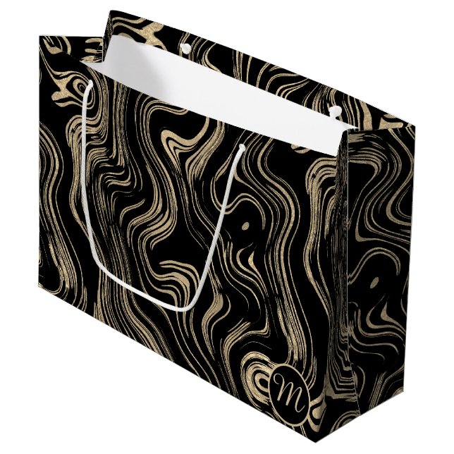 Marbled Gold Monogram Gift Bag (Front Angled)