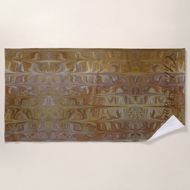 Marbled Golden Wet Cedar Art Pattern Beach Towel (Front)