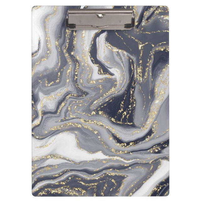 Marbled Grey, White and Gold Clipboard (Front)