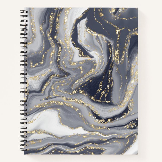 Marbled Grey, White and Gold Notebook (Front)