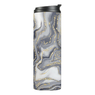 Marbled Grey, White and Gold Thermal Tumbler