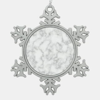 Marbled Grey White Marble Stone Pattern Background Snowflake Pewter Christmas Ornament