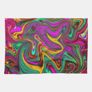 Marbled Hot Pink and Sea Foam Green Abstract Art Kitchen Towel