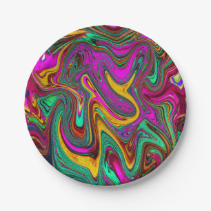 Marbled Hot Pink and Sea Foam Green Abstract Art Paper Plate