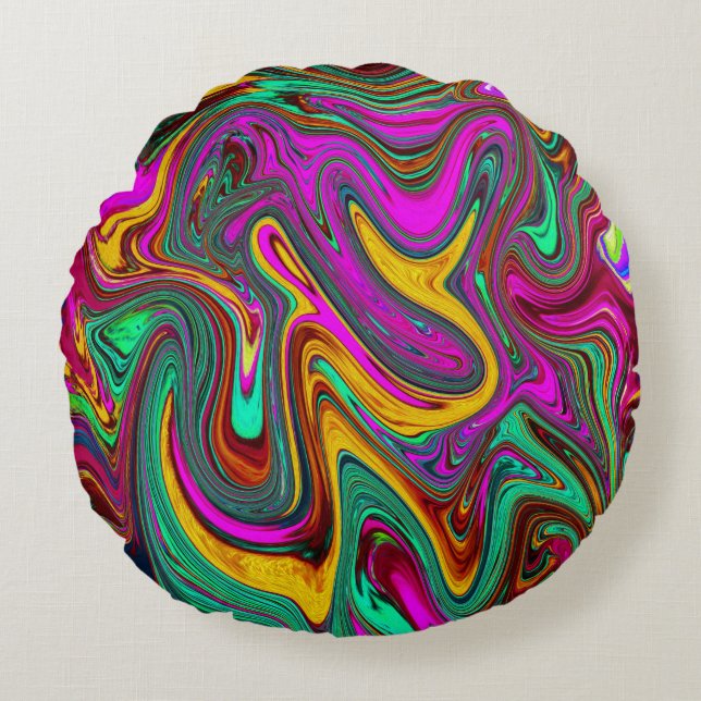Marbled Hot Pink and Sea Foam Green Abstract Art Round Pillow (Front)