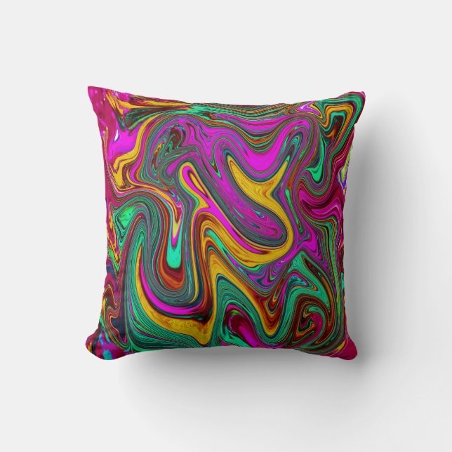 Marbled Hot Pink and Sea Foam Green Abstract Art Throw Pillow (Front)