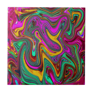 Marbled Hot Pink and Sea Foam Green Abstract Art Tile
