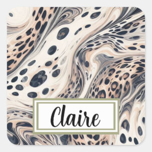Marbled Leopard Pattern Personalized Square Sticker