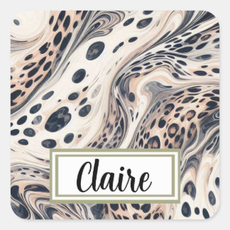 Marbled Leopard Pattern Personalized Square Sticker