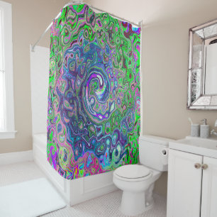Marbled Lime Green and Purple Abstract Retro Swirl