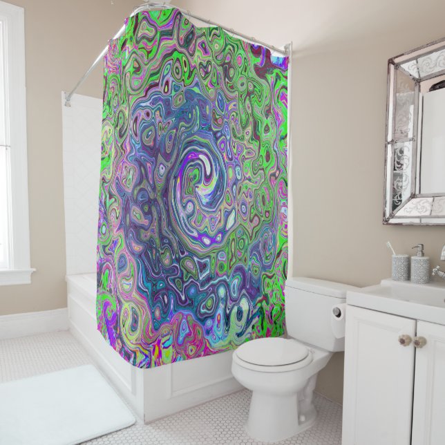 Marbled Lime Green and Purple Abstract Retro Swirl (In Situ)