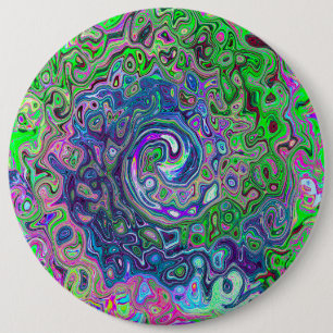 Marbled Lime Green and Purple Abstract Retro Swirl 6 Inch Round Button