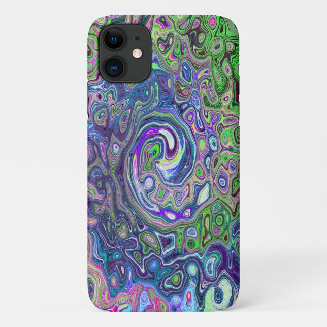 Marbled Lime Green and Purple Abstract Retro Swirl Case-Mate iPhone Case (Back)