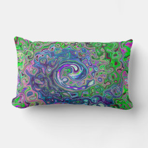 Marbled Lime Green and Purple Abstract Retro Swirl Lumbar Pillow