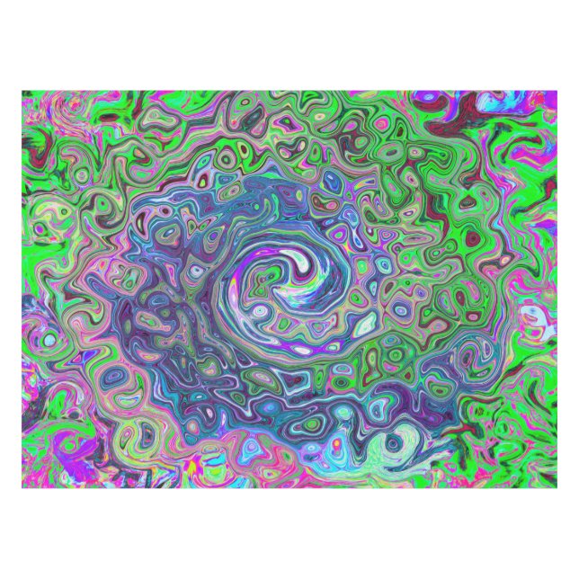 Marbled Lime Green and Purple Abstract Retro Swirl Tablecloth (Front (Horizontal))
