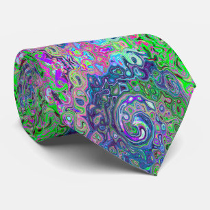 Marbled Lime Green and Purple Abstract Retro Swirl Tie