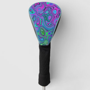 Marbled Magenta and Lime Green Groovy Abstract Art Golf Head Cover