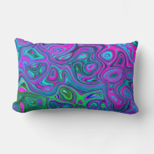 Marbled Magenta and Lime Green Groovy Abstract Art Lumbar Pillow