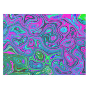 Marbled Magenta and Lime Green Groovy Abstract Art Tablecloth