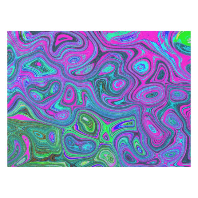 Marbled Magenta and Lime Green Groovy Abstract Art Tablecloth (Front (Horizontal))