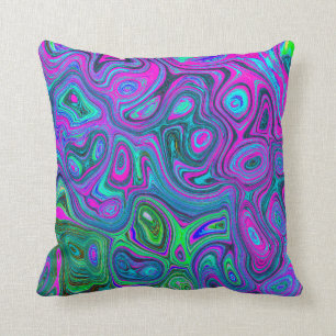 Marbled Magenta and Lime Green Groovy Abstract Art Throw Pillow