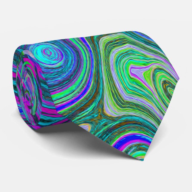 Marbled Magenta and Lime Green Groovy Abstract Art Tie (Rolled)