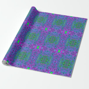 Marbled Magenta and Lime Green Groovy Abstract Art Wrapping Paper