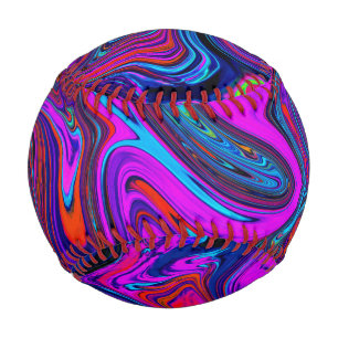 Marbled Magenta, Blue and Red Abstract Art Baseball