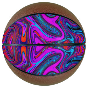 Marbled Magenta, Blue and Red Abstract Art Basketball