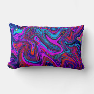 Marbled Magenta, Blue and Red Abstract Art Lumbar Pillow