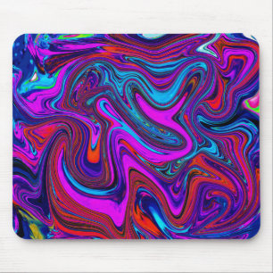 Marbled Magenta, Blue and Red Abstract Art Mouse Pad