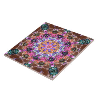 marbled mandala in relief colourful flower artisti tile