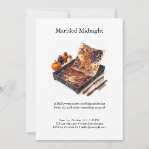Marbled Midnight Halloween Paper Marbling Invitation