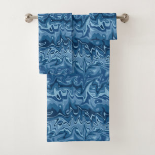 Marbled Navy and Sky Blue Bath Towel Set